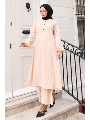 Missvalle Düğmeli Tesettür Takım Bej MSV10358