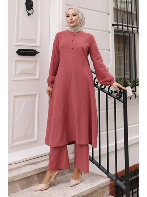 Missvalle Düğmeli Tesettür Takım Gül Kurusu MSV10358