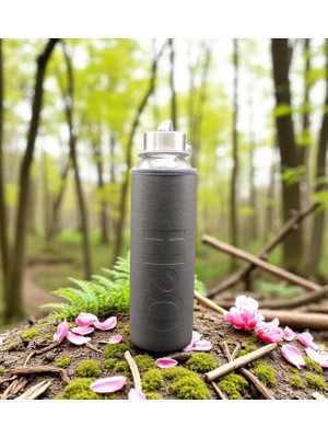 H2O Cam Su Matarası Deri Kılıflı 500 ml - Gri