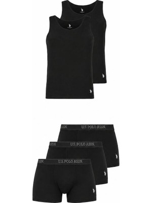 U.S. Polo Assn. Erkek Iç Giyim Seti 3'lü Siyah Boxer+2 'li Siyah Atlet Pamuklu