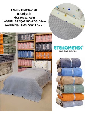 Etehometex Havuzlu Pike Takımı %100 Pamuk Tek Kişilik