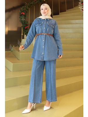 Missvalle Cepli Taş Detaylı Kot Takım Açık Mavi 19307