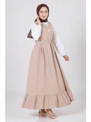 Missvalle Eteği Pileli Kemerli Jile Takım Bej 19221