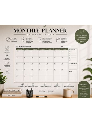Eseran Print Dry Erase Aylık Duvar Planlayıcı (70X100 Cm) – Monthly Planner