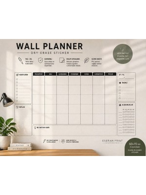 Eseran Print Dry Erase Haftalık Duvar Planlayıcı (70X100 Cm)