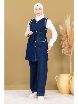 Missvalle Inci Detaylı Ikili Kot Takım Koyu Mavi 19245
