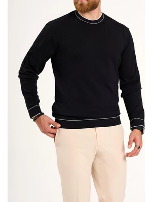 İtalyan stil slim fit bisiklet yaka triko siyah T13784
