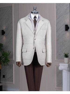 Italyan Stil Slim Fit Kapitone Düğmeli Çıkma Yakalı Erkek Mont Bej T14772