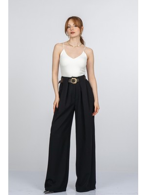 MissVina Bellara Geniş Pileli Yüksek Bel Kemerli Pantolon