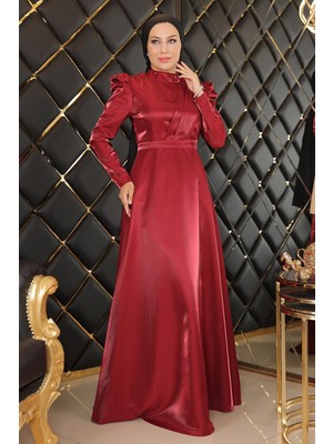 Missvalle Göğsü Drapeli Abiye Bordo 19124