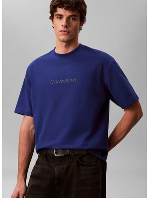 Calvin Klein Koyu Mavi Erkek Logo Baskılı T-Shirt LV040HM228C7K_SS Rlxd Standard Logo