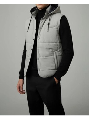 Italyan Stil Slim Fit Kapüşonlu Kapitone Erkek Şişme Yelek Gri T14726