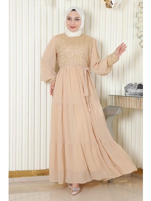 Missvalle Pulpayetli Şifon Abiye Gold 19187