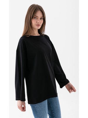 Wega Moda Oversize Geniş Kol Kadın Tesettür T-Shirt Salaş Uzun Basic Tişört