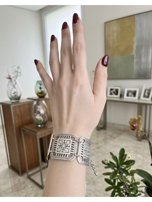 Vintage Takı Geometrik Desenli Geniş Bileklik  Antik Otantik Vintage Kare Motifli Bileklik