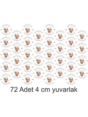 72 Adet 4 cm Beyaz Çizgi Fil Sevimli Daire Yuvarlak Etiket Sticker Hediye Paketleme Parti Hediyeleri