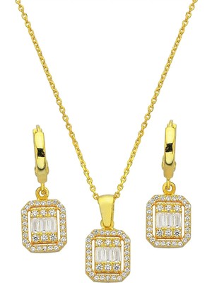 Argentum Concept Baget Taşlı 925 Ayar Gümüş 18K Altın Kaplamalı Set - 67019801