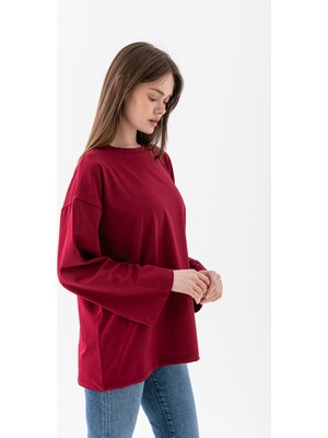 Wega Moda Oversize Geniş Kol Kadın Tesettür T-Shirt Salaş Uzun Basic Tişört