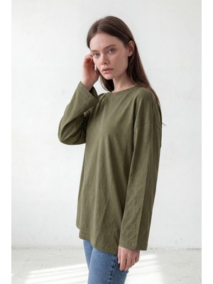 Wega Moda Oversize Geniş Kol Kadın Tesettür T-Shirt Salaş Uzun Basic Tişört