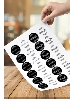 60 Adet Siyah Beyaz Handmade - Thank You Sticker ( 1 Adet Sticker 4 cm Çapındadır )