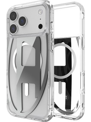 Diesel iPhone 17 Pro Uyumlu Max Magsafe Destekli Oval D Metalik Kılıf - Gümüş