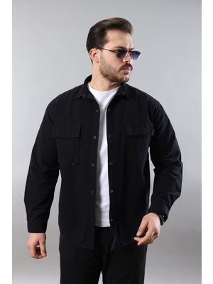Little Cup Jeans Co Erkek Relax Fıt Kalıp Pamuklu  Siyah Kot Gömlek