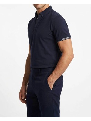 İtalyan stil slim fit polo yaka triko tişört lacivert T13781