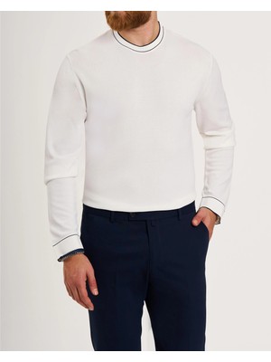 İtalyan stil slim fit bisiklet yaka triko beyaz T13785