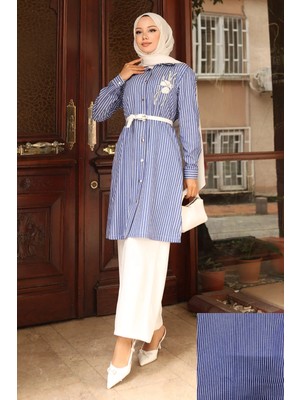 Missvalle Çizgili Nakış Detaylı Takım Mavi 19261