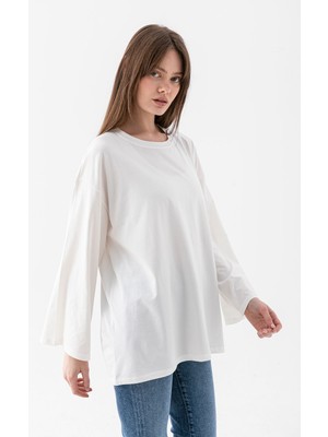 Wega Moda Oversize Geniş Kol Kadın Tesettür T-Shirt Salaş Uzun Basic Tişört