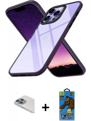 Marsilyan™- iPhone 13 Pro Max Kılıf Nova Işık Serisi - Siyah 18D Cam Ekran Koruyucu + Sierra Blue Pers Alüminyum Kamera Lens