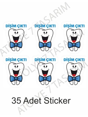 35 Adet 4 cm Diş Buğdayı Dişim Çıktı Mavi Eğlenceli Sevimli Diş Çıkartma Sticker Etiket