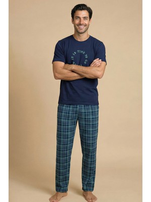 Wordex Mrn 8104 Penye Çizgili Pijamalı Erkek Yazlık Kısa Kollu Cepli Pijama Takımı