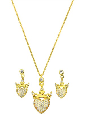 Argentum Concept 18K Altın Kaplamalı 925 Ayar Gümüş Taçlı Kalp Set - 67020702