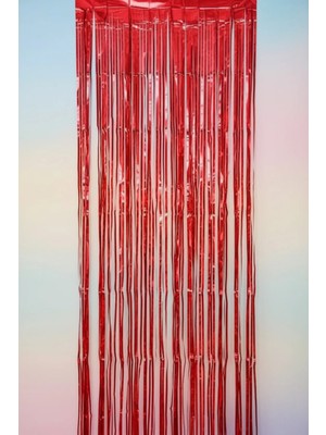 Umamiçe Kırmızı Metalize Arka Fon Kapı Perdesi Püskülü 100X200 cm