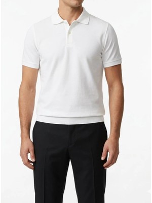 İtalyan stil slim fit polo yaka erkek tişört ekru T12676