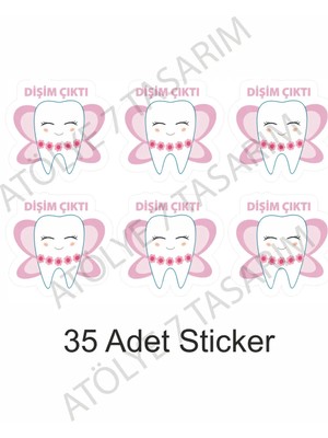 35 Adet 4 cm Diş Buğdayı Dişim Çıktı Pembe Eğlenceli Sevimli Diş Çıkartma Sticker Etiket
