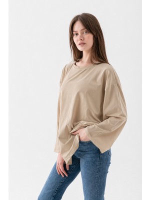 Wega Moda Oversize Geniş Kol Kadın Tesettür T-Shirt Salaş Uzun Basic Tişört