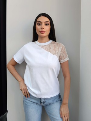 Esra Helvacı Tek Omuz Dantel Tshirt