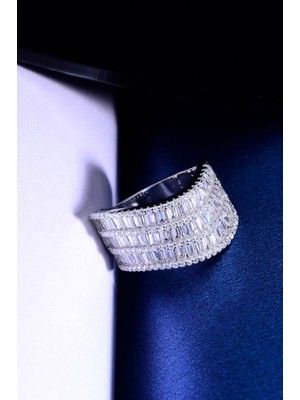 İnnuendo Jewelry 925 Ayar Gümüş Çok Sıralı Baget Taşlı Kadın Yüzük