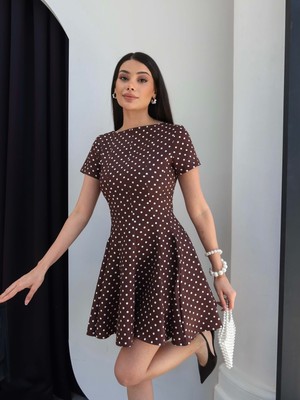 Esra Helvacı Puantiyeli Volanlı Mini Elbise
