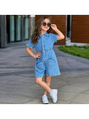 Yiğit Butik Kız Çocuk Denim Tulum Şort – Trend Kalp Cep Tasarım