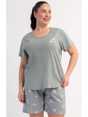 Vienetta Pamuklu Kadın Büyük Beden Kısa Kol Şortlu Pijama Takım, 601047