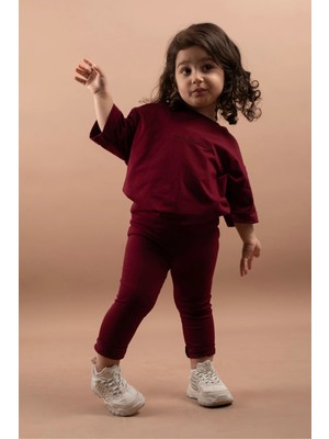 Vauva Kız Çocuk Nakışlı Oversize Tişört Tayt Takım %100 Pamuk 1-6 Yaş