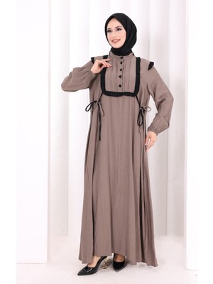 Bym Fashion Bağlamalı ve Fırfır Detaylı Elbise 6064 Duman