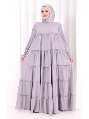 Bym Fashion Dubai Katlı Salaş Elbise 6023 Gri