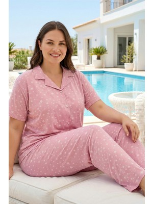 Remsa Kadın Kısa Kol Milan Kumaş Pijama Takımı 50501-2176 PEMBE02