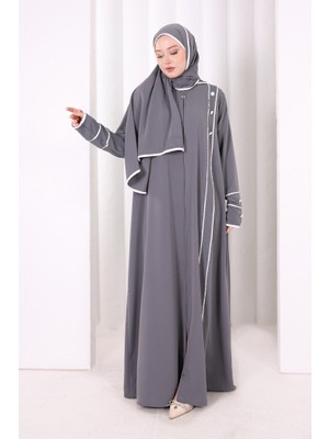 Bym Fashion Düğme ve Şerit Detay Fermuarlı Ferace 7072 Antrasit
