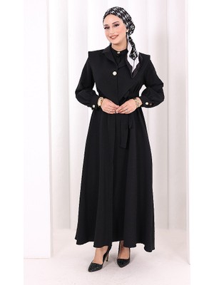Bym Fashion Yaka Detaylı Ferace Elbise 7066 Siyah