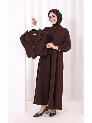 Bym Fashion Yaka Detaylı Ferace Elbise 7066 Kahverengi